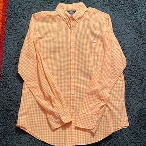 Men’s Medium Orange Checkered Vineyard Vines Slim Fit Trucker Shirt